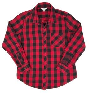 Time and Tru Long Sleeve Button Up Flannel Color Red and Black Size Medium 8-10